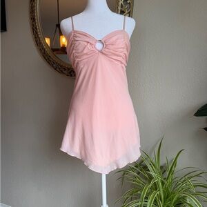 Delicate Ring-Front Blush Tank with Spaghetti Straps